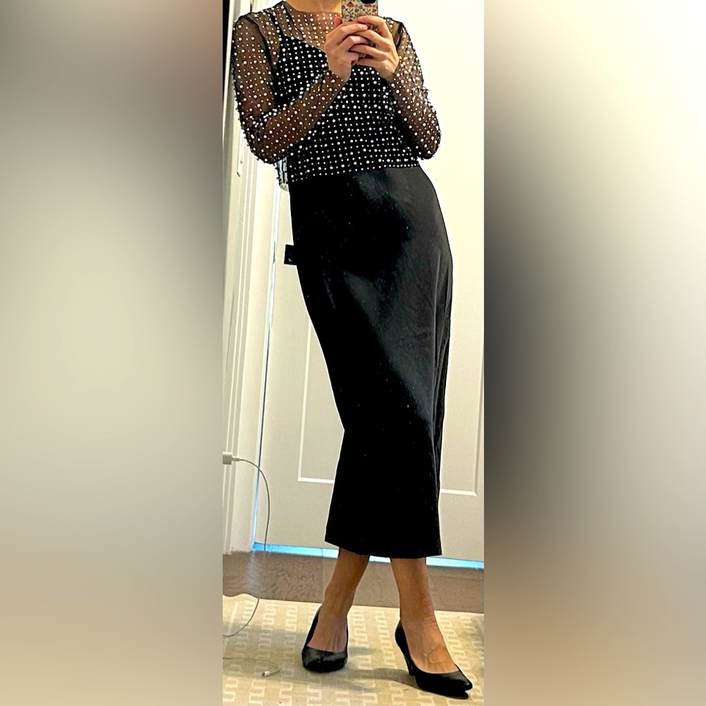 House of Harlow 1960 black satin dress with pearl sequin overlay (removable)